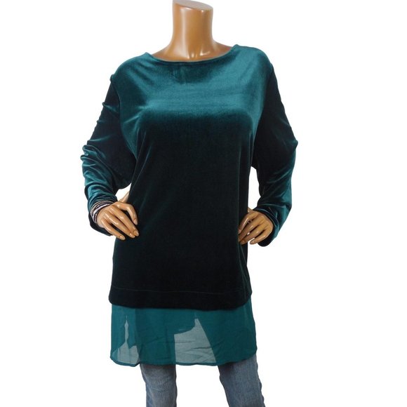Chico's Tops - CHICO'S Top 1X/20 XXL Sz 4 NWT $89 Green Velvet Tunic Stretch Chiffon Hem Party